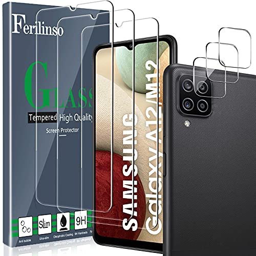 Ferilinso [6 Pack] 3 Pack Screen Protector + 3 Pack Camera Lens Protector for Samsung Galaxy A12/A12 Nacho [HD] [Tempered-Glass] [Case Friendly] [Anti-Fingerprint] [Easy Installation] product image