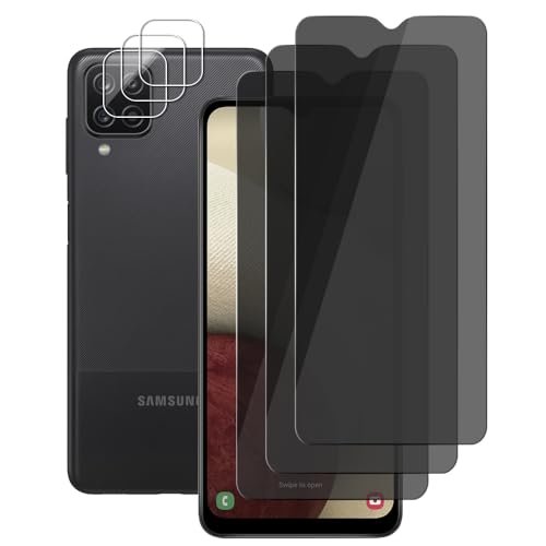 UZWZW (3+3) For Samsung Galaxy A12 (3 Pack) Anti Spy Private Tempered Glass Privacy Screen Protector with Camera Lens Protector, Anti Scratch product image