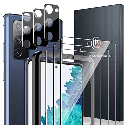 LK 3+3 Pack for Samsung Galaxy S20 FE 5G Screen Protector + Camera Lens Protector, 9H Tempered Glass, Easy Installation Tray, Fingerprint Reader Support, Case Friendly product image