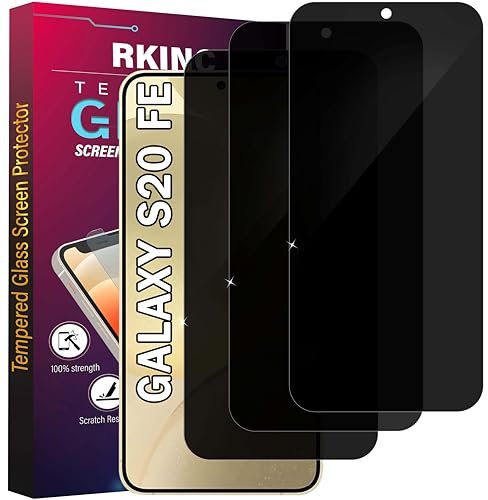RKINC Screen Protector [3-Pack] for Samsung Galaxy S20 FE, Privacy Tempered Glass Film Screen Protector [Dont Support Fingerprint Unlock] [9H Hardness] [Anti Spy] [Anti-Scratch] [Bubble Free] product image