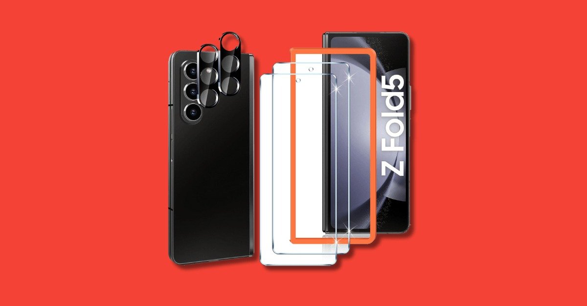 LYWHL 2+2 Pack Samsung Galaxy Z Fold 5 Screen Protector + Camera Lens Protector, with Alignment Frame Easy Installation Tempered Glass Protector Film product image