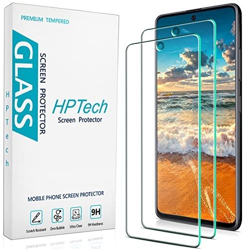 HPTech [2 Pack] Designed for Samsung Galaxy A51/ A51 5G/ 5G UW Tempered Glass Screen Protector, 9H Hardness [Fingerprint Unlock] [Case Friendly] product image