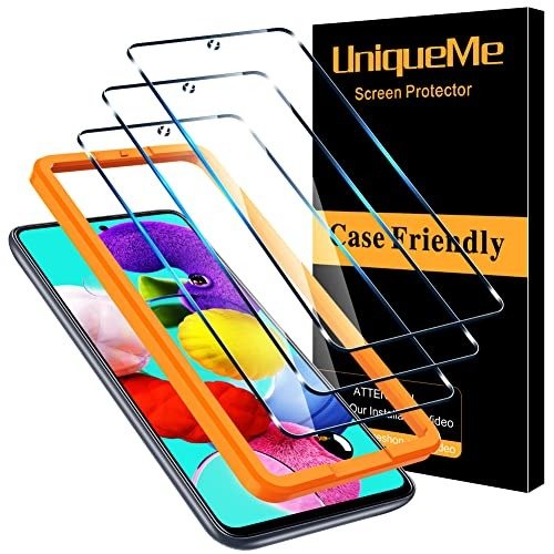 UniqueMe [3 Pack] for Samsung Galaxy A51 Screen Protector, 9H Galaxy A51 Screen Protector Tempered Glass Screen Cover [Case Friendly][Alignment Frame Installation] Bubble Free product image
