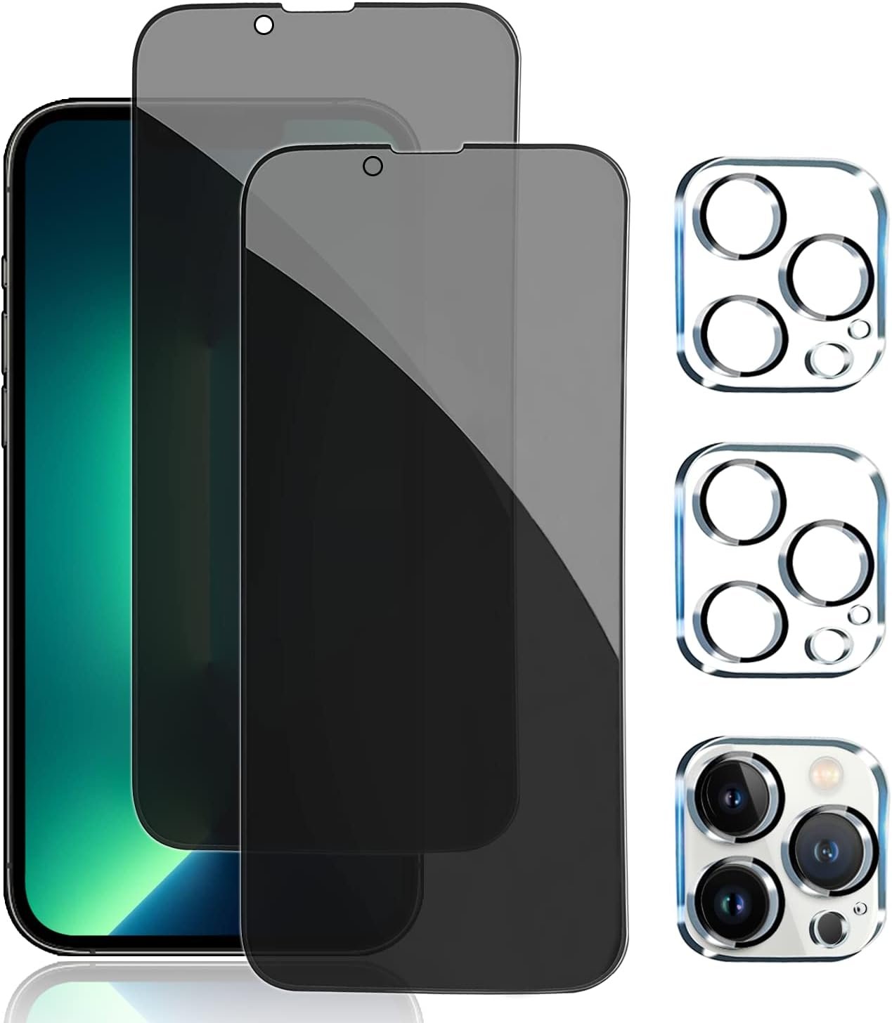 PEHAEL 2+2 Pack for iPhone 13 Pro Privacy Screen Protector with Camera Lens Protector Full Coverage Anti-Spy Tempered Glass Film 9H Hardness Easy Installation Bubble Free [6.1 inch] product image