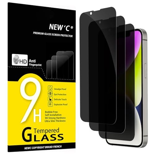 NEW'C 3 Pack Privacy for iPhone 16e, iPhone 14, iPhone 13, iPhone 13 Pro (6.1 inches), Anti-Spy Tempered Glass Film, Balanced 28-Degree Privacy Angle - Easy installation tool included product image