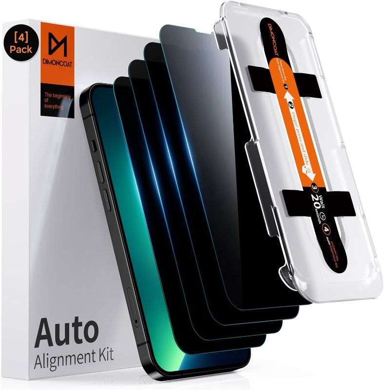 DIMONCOAT 4-PACK Privacy Screen Protector Compatible with iPhone 13 Pro [Auto Alignment Kit] [10X Military Protection] iPhone 6.1 inch Tempered Glass Film [Case Friendly] product image
