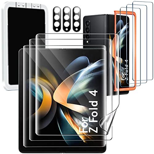 Milomdoi [9-in-1] for Samsung Galaxy Z Fold 4 5G Screen Protector [3 Pack Inside and 3 Pack Front] With 3 Pack Tempered Glass Camera Lens Protector with Mounting Positioner Accessories product image
