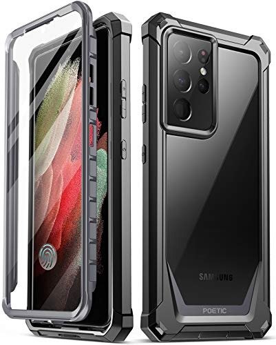 Poetic Guardian Case Designed for Samsung Galaxy S21 Ultra 5G 6.8 inch, Built-in Screen Protector Work with Fingerprint ID, Full Body Hybrid Shockproof Bumper Cover Case, Black/Clear product image