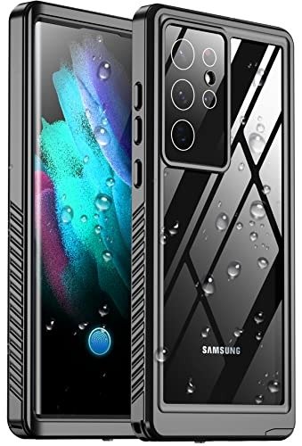Temdan for Samsung Galaxy S21 Ultra Case,[with Built-in Screen Protector & Camera Protector][Full Body Waterproof][Shockproof] [Dustproof][Anti-Scratched] Clear Phone Case for S21 Ultra Case 5G Black product image