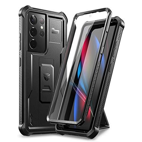 Dexnor for Samsung Galaxy S21 Ultra Case, [Built in Screen Protector and Kickstand] Heavy Duty Military Grade Protection Shockproof Protective Cover for Samsung Galaxy S21 Ultra 5G, 6.8 inch Black product image