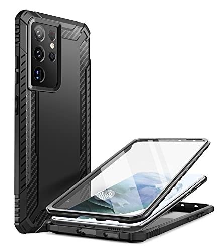 Clayco Xenon Series Case for Samsung Galaxy S21 Ultra 5G, [Built-in Screen Protector] Full-Body Rugged Cover Compatible with Fingerprint Reader, 6.8 inch 2021 Release (Black) product image