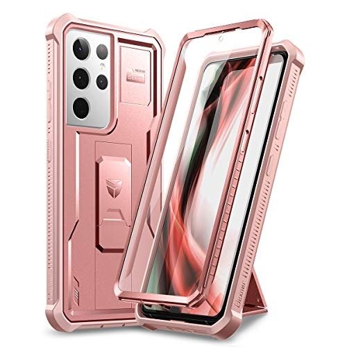 Dexnor for Samsung Galaxy S21 Ultra Case, [Built in Screen Protector and Kickstand] Heavy Duty Military Grade Protection Shockproof Protective Cover for Samsung Galaxy S21 Ultra 5G, 6.8 inch Rose Gold product image