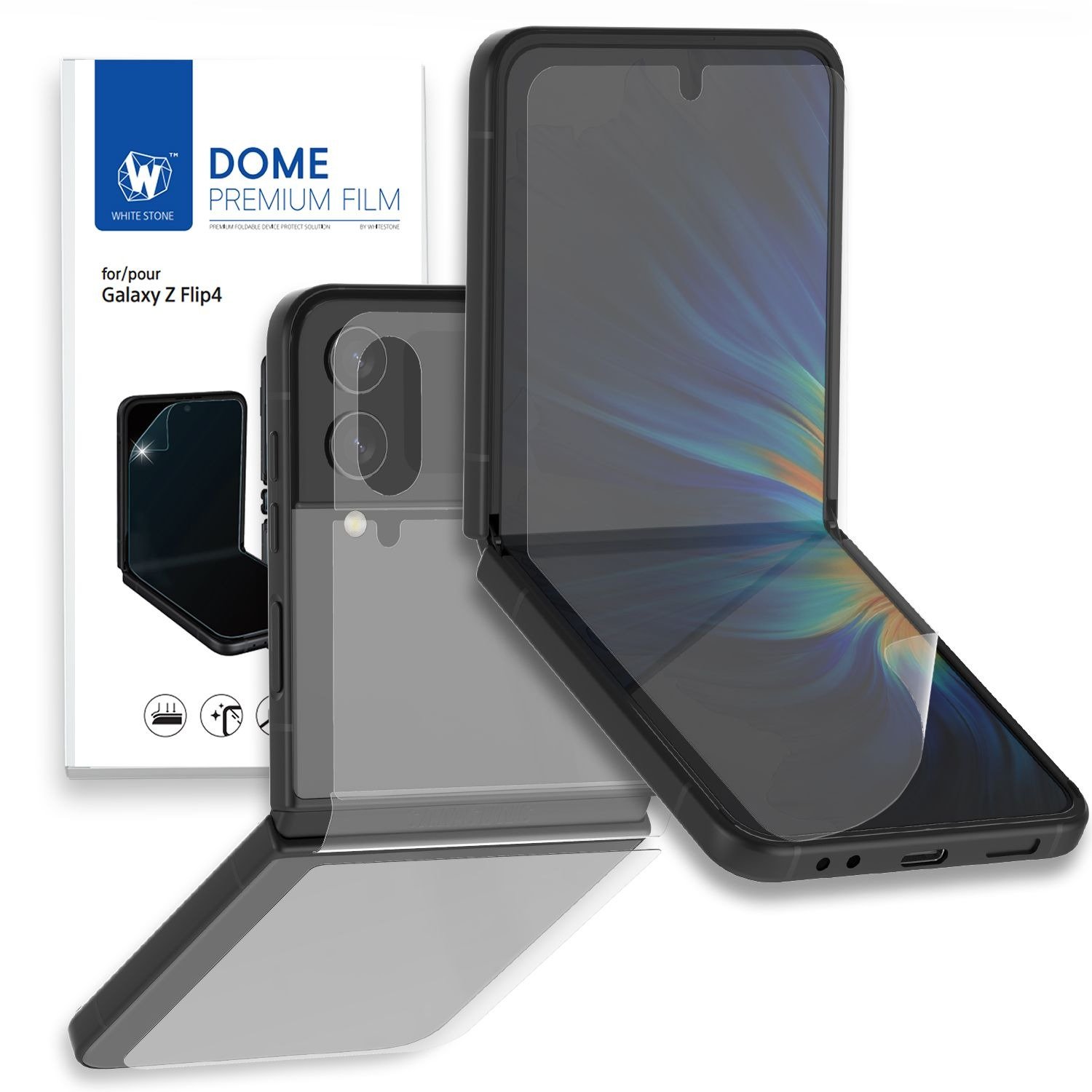 Whitestone Premium Film Screen Protector for Samsung Galaxy Z Flip 4, TPU Full-Body Film, Inner + Outer + Upper + Lower, with Hinge Cover Film, 1-Pack product image