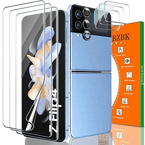 IMBZBK [9 in 1] for Samsung Galaxy Z Flip 4 5G Screen Protector, 3 Pack Inner Screen Flexible Film + 3 Pack Tempered Glass Back Screen Protector + 3 Pack Camera Protector Accessories, Case Friendly product image
