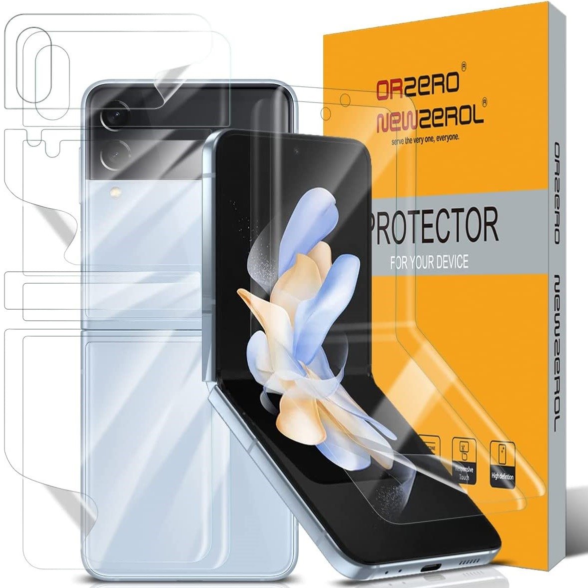 Orzero (2 Sets 8 Packs) Compatible for Samsung Galaxy Z Flip 4 5G Soft TPU Screen Protector, High Definition Premium Quality Edge to Edge (Full Coverage) Bubble-Free (Lifetime Replacement) product image