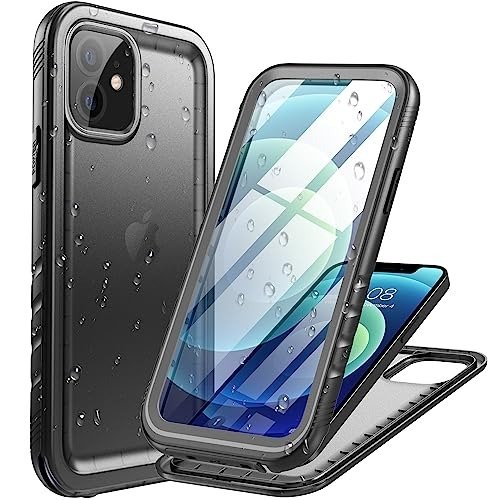 Cozycase Compatible with iPhone 12 Waterproof Case/iPhone 12 Pro Waterproof Case - Full Body Rugged Dustproof Shockproof Case with Built-in Screen Protective Case for iPhone 12/12 Pro 6.1 inch (Black) product image