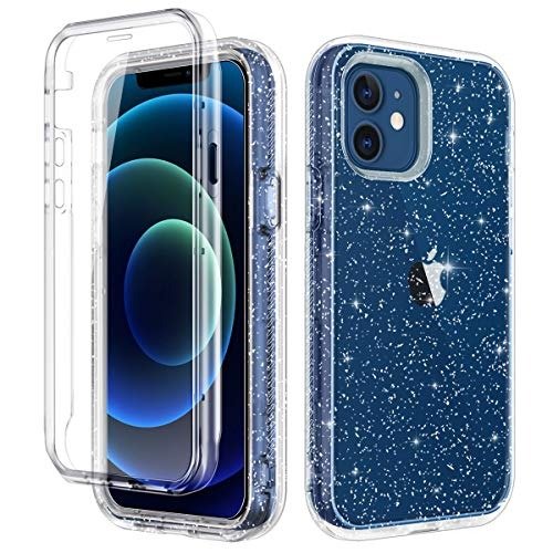 LONTECT Compatible with iPhone 12 Case and iPhone 12 Pro Case 6.1 inch 2020 with Built-in Screen Protector Clear Glitter Sparkly Rugged Shockproof Hybrid Full Body Protective Case Cover product image