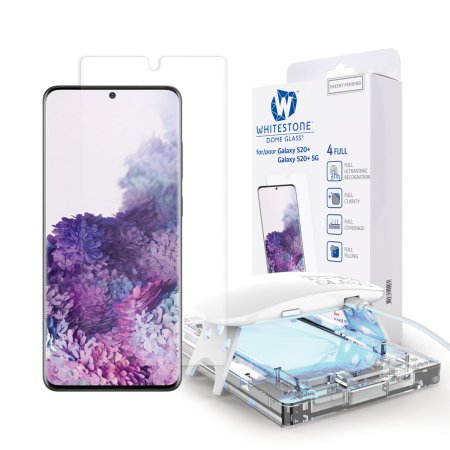 [Dome Glass] Samsung Galaxy S20 Plus Screen Protector, Full HD Clear 3D Curved Edge Tempered Glass, Ultrasonic Fingerprint Compatible, Installation Tray, Two Pack product image