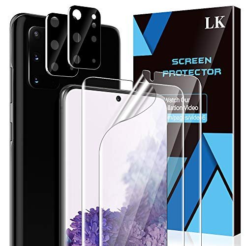 LK 4 Pack 2 Pack Screen Protector + 2 Pack Camera Lens Protector for Samsung Galaxy S20 Plus 6.7-inch, Positioning Tool, In-Display Fingerprint Support, HD Ultra-Thin, Flexible TPU Film product image