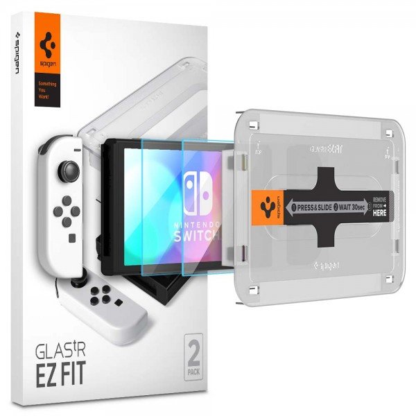 Spigen Tempered Glass Screen Protector [GlasTR EZ FIT] Designed for Nintendo Switch (OLED Model) - 2 Pack product image