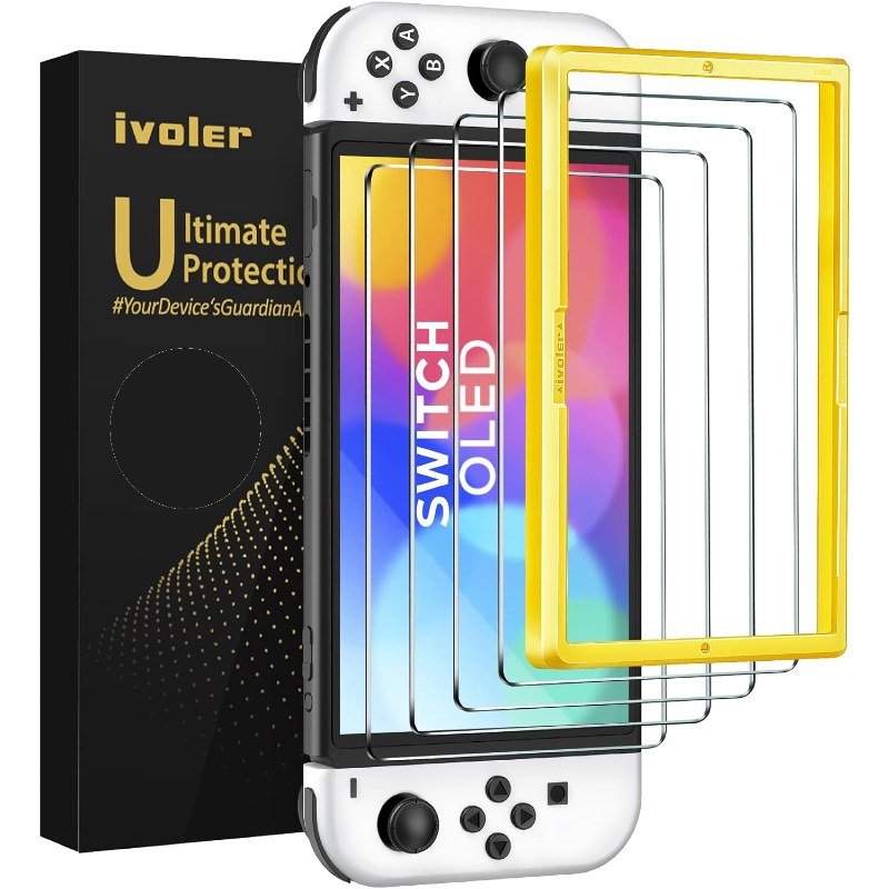 ivoler [4 Pack] Tempered Glass Screen Protector Designed for Nintendo Switch OLED Model 2021 with [Alignment Frame] product image