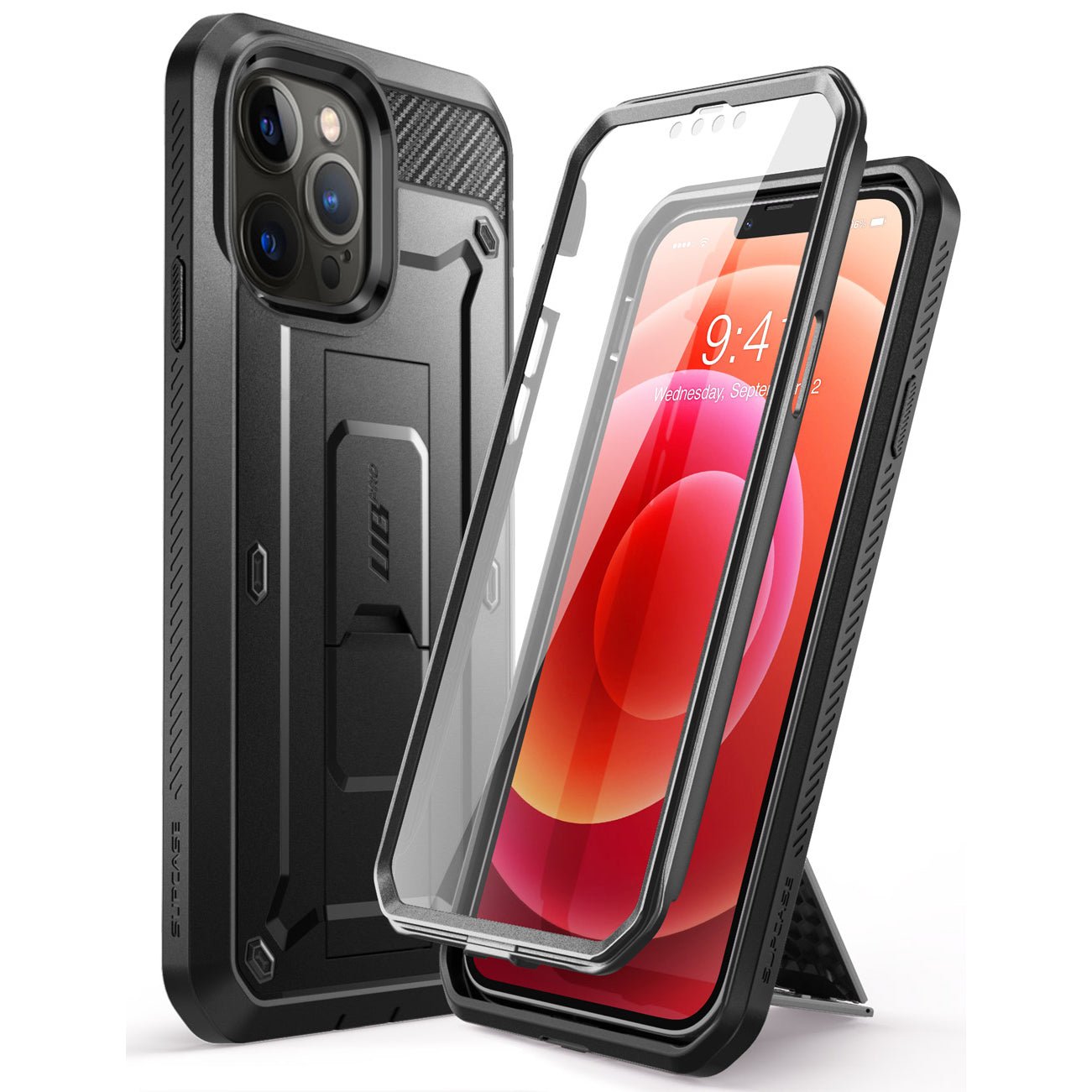 SUPCASE for iPhone 13 Pro Max Case with Screen Protector (Unicorn Beetle Pro), [Built-in Stand & Belt Clip] Heavy Duty Full-Body Rugged Kickstand Protective Phone Case for iPhone 13 Pro Max, Black product image