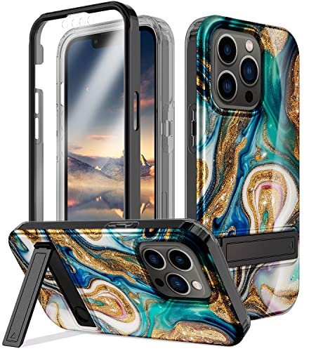 Btscase for iPhone 13 Pro Max Case 6.7 Inch, Built-in Screen Protector with Adjustable Metal Kickstand, Full Body Dual Layer Rugged Shockproof Protective Cover for iPhone 13 Pro Max, Blue/Drift Sand product image