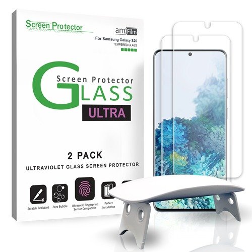 amFilm Ultra Glass Screen Protector for Galaxy S20, (2 Pack) UV Gel Application, Tempered Glass, Compatible with UltraSonic Fingerprint Scanner for Galaxy S20 (2020) product image