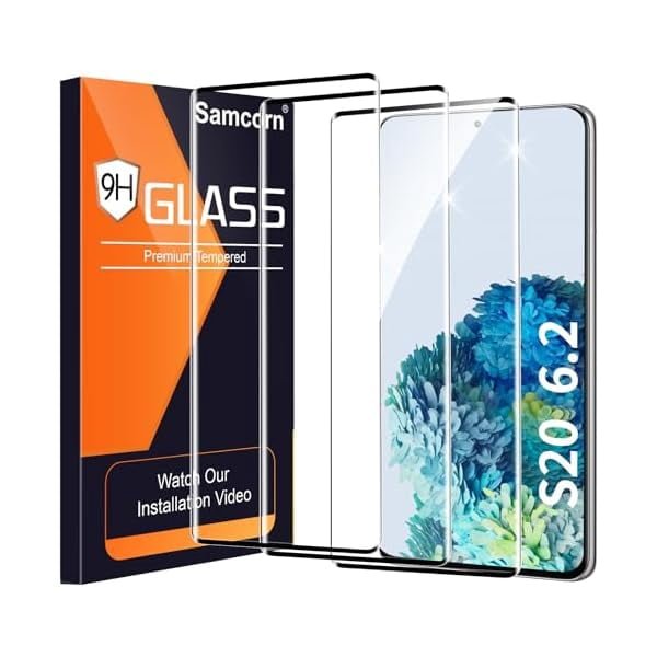 3 Pack Galaxy S20 Screen Protector, 9H Tempered Glass, Ultrasonic Fingerprint Support, 3D Curved,HD Clear Scratch Resistant for Samsung S20 Glass Screen Protector product image