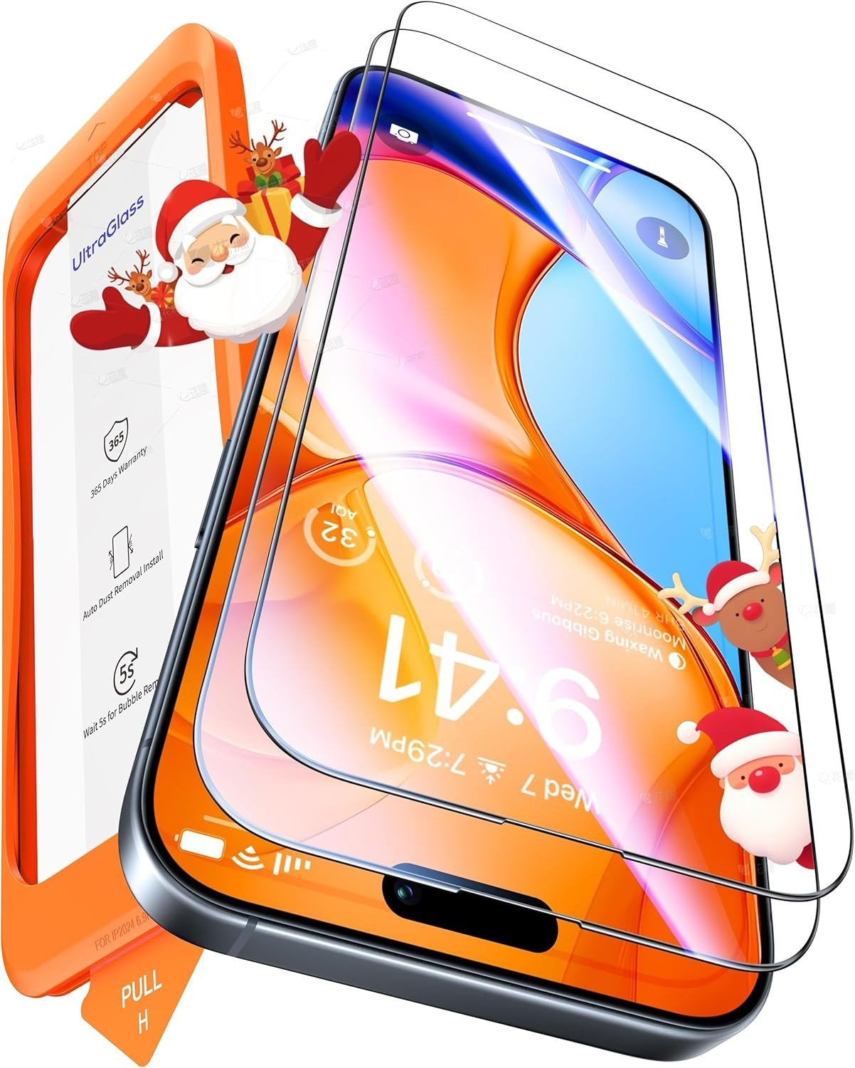 UltraGlass UNBREAK TOP 9H+ Armor for iPhone 15 Screen Protector [Military Grade Shatterproof] Screen Protector iPhone 15 Tempered Glass 6.1" [Longest Durable] OneStep Auto-Install, 2 Pack product image