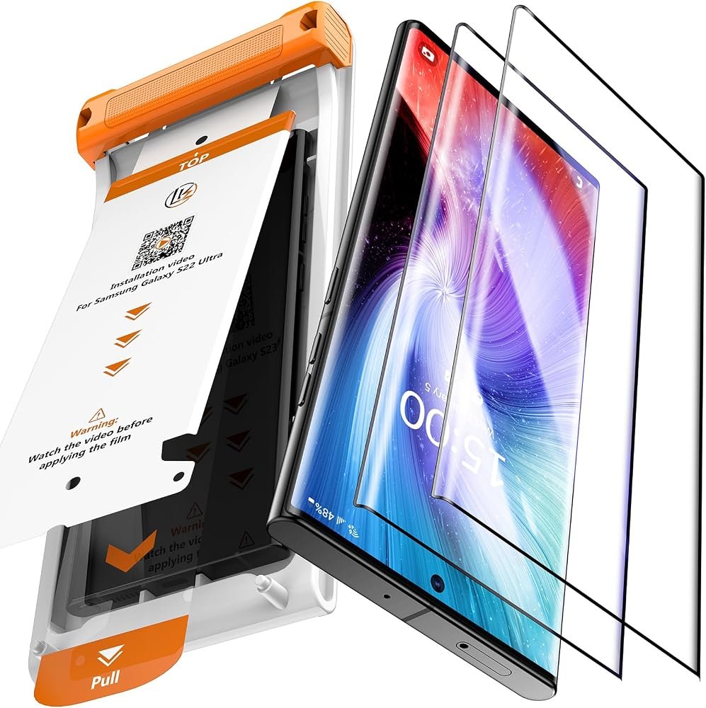 LYWHL Auto Alignment & Auto-Dust for Samsung Galaxy S22 Ultra Privacy Screen Protector 6.8", 2 Pack Anti-Spy 3D Curved Film [100% Ultrasonic Fingerprint], Easy Install Bubble Free product image