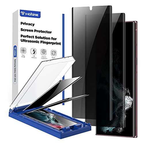 MOHAVE 2 Pack [Auto Alignment] Privacy Screen Protector for Samsung Galaxy S22 Ultra 5G 6.8 inch, Anti Spy Private Film, 7H Hybrid Material, 100% Ultrasonic Fingerprint ID Compatible, Case Friendly product image