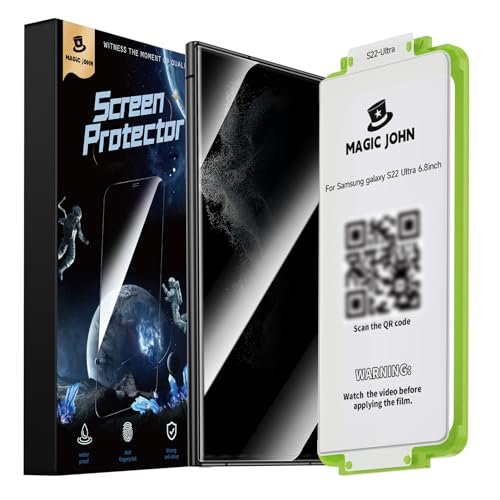 MAGIC JOHN 2 Pack for Samsung Galaxy S22 Ultra Privacy Screen Protector [PET film] Not Glass 6.8 inch, [100% Fingerprint ID Compatible] Anti Spy, Easy Installation Tray product image