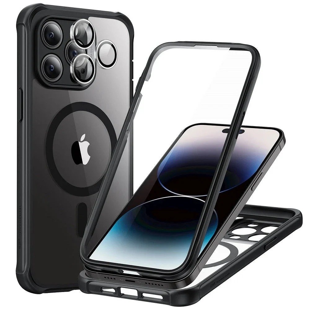 ESR Armor Tough (HaloLock) for iPhone 14 Pro Max Case, 2-Part Rugged MagSafe Case with Built-in Tempered-Glass Screen Protector and Lens Protectors, Clear Black product image