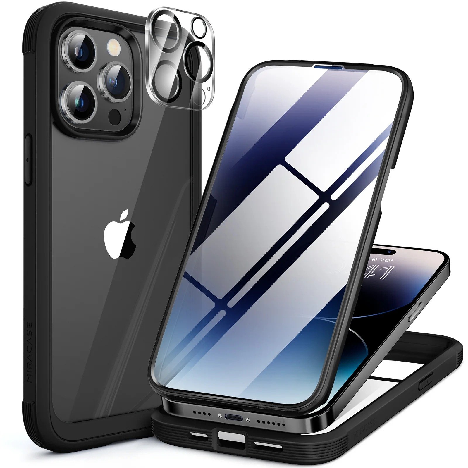 Miracase Glass Series Designed for iPhone 14 Pro Max Case 6.7 Inch, Upgrade Full-Body Magnetic Case with Built-in 9H Tempered Glass Screen Protector, with Camera Lens Protector, Magnetic Black product image