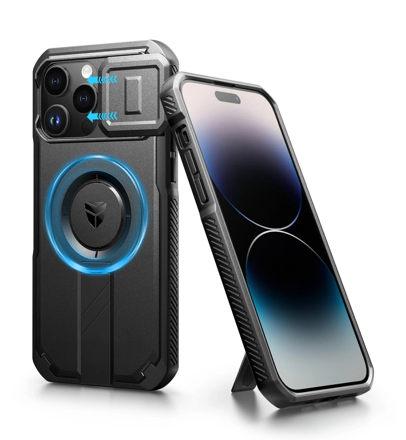 Dexnor for iPhone 14 Pro Max Case with Slide Camera Cover & Adjustable Kickstand & Built-in Screen Protector, Magnetic Rugged Shockproof Bumper Case, Black product image