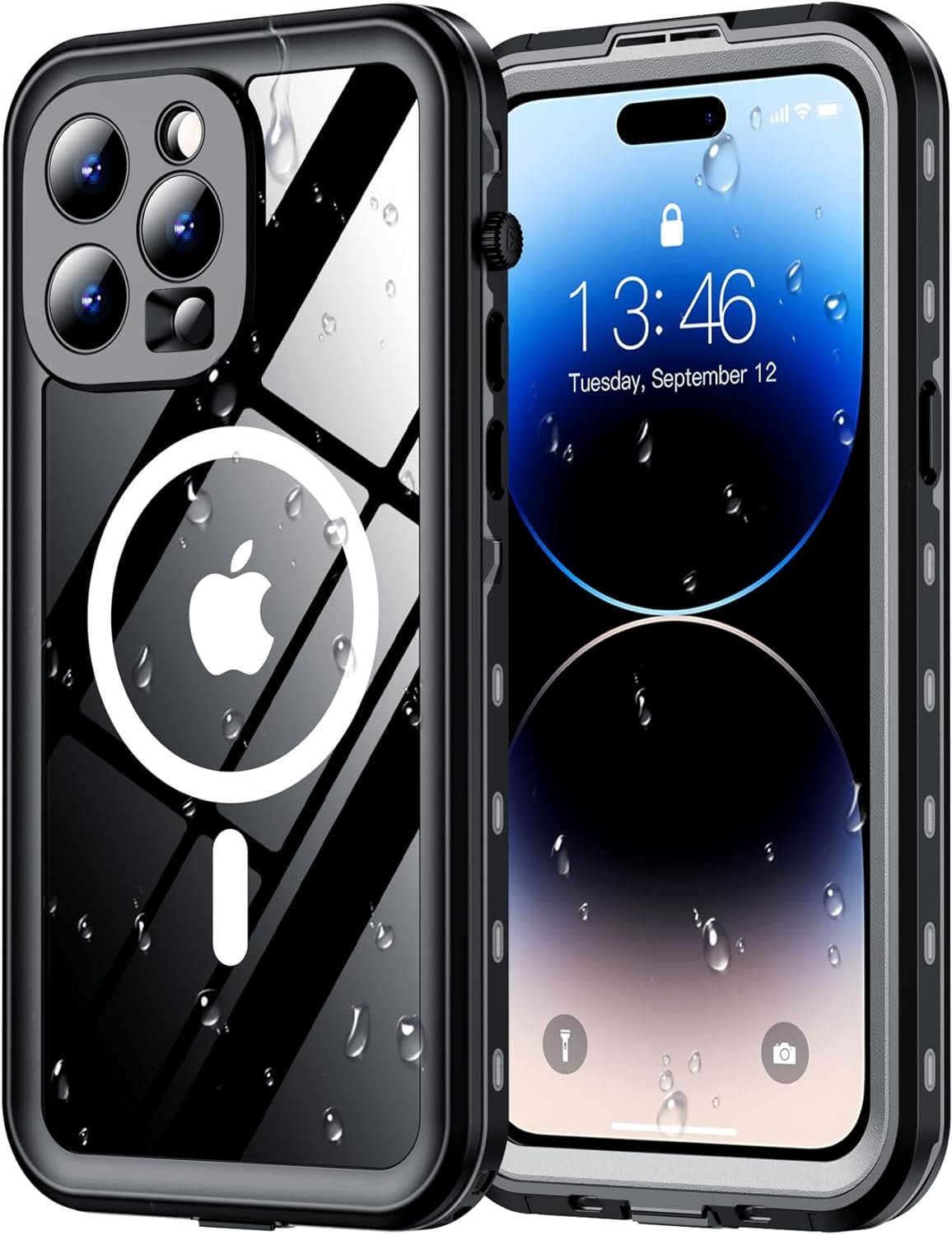 Red2Fire 2025 New Designed for iPhone 14 Pro Max Case Waterproof, Compatible with MagSafe, Built-in Screen Protector & Camera Protector, IP68 Underwater Full Body Shockproof, Black/Clear product image