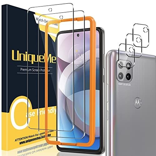 Unique Me [ 2+3 Pack Compatible with Motorola One 5G Ace Tempered Glass + Camera Lens Protector Screen Protector [Easy Installation][HD Clear][9H Hardness] product image