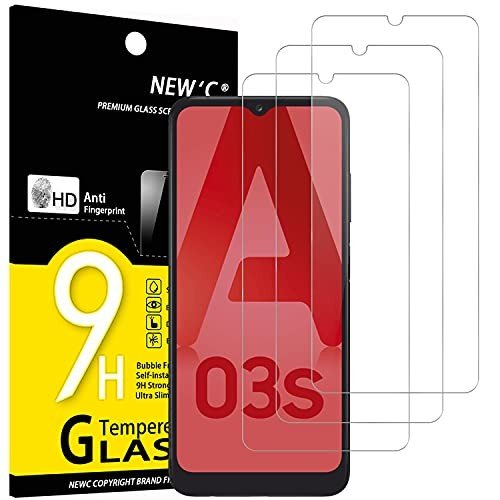 NEW'C Pack of 3, Glass Screen Protector for Samsung Galaxy A03 / A03s, Anti-Scratch, Anti-Fingerprints, Bubble-Free, 9H Hardness, 0.33mm Ultra Transparent, Ultra Resistant Tempered Glass product image