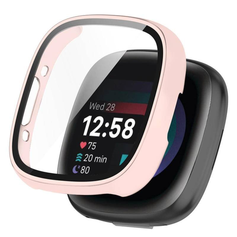 Tobfit 3-Pack Tempered Glass Screen Protector with Hard PC Case for Fitbit Versa 2, Full Coverage Bumper Shell Sensitive Touch Protective Cover, Transparent product image