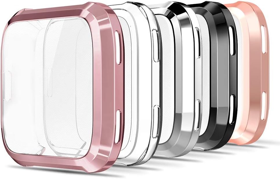 Simpeak 5-Pack Screen Protector Case Compatible with Fitbit Versa 2, Soft TPU Full Protection Bumper Cover, Rose Pink/Clear/Silver/Black/Rose Gold product image