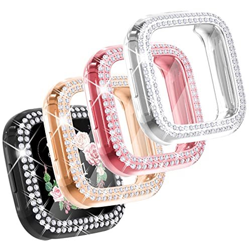 CHANCHY 4-Pack Compatible with Fitbit Versa 2 Screen Protector Case, Soft TPU Full Protective Case Cover Bumper, Bling Crystal Diamond Frame, Rose Gold/Pink/Silver/Black product image