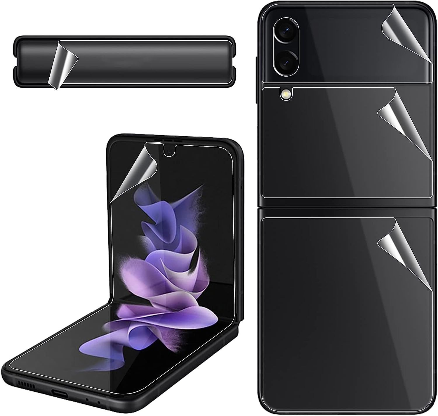 [1SET 5PCS] Galaxy Z Flip 3 Screen Protector, HD Full Covered Outer + Inner Screen TPU Soft Film + Back Cover Flexible Screen Protector for Samsung Galaxy Z Flip 3 5G [Anti Scratch] [Bubble Free] product image