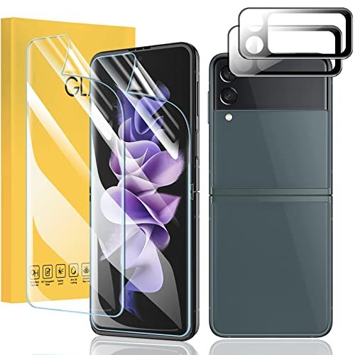 Vizvera 2 Pack Galaxy Z Flip 3 Screen Protector TPU Film + 2 Pack Flip 3 Inner Screen Flexible Film HD Transparent High Clarity, Anti-Shatter, Bubble Free product image