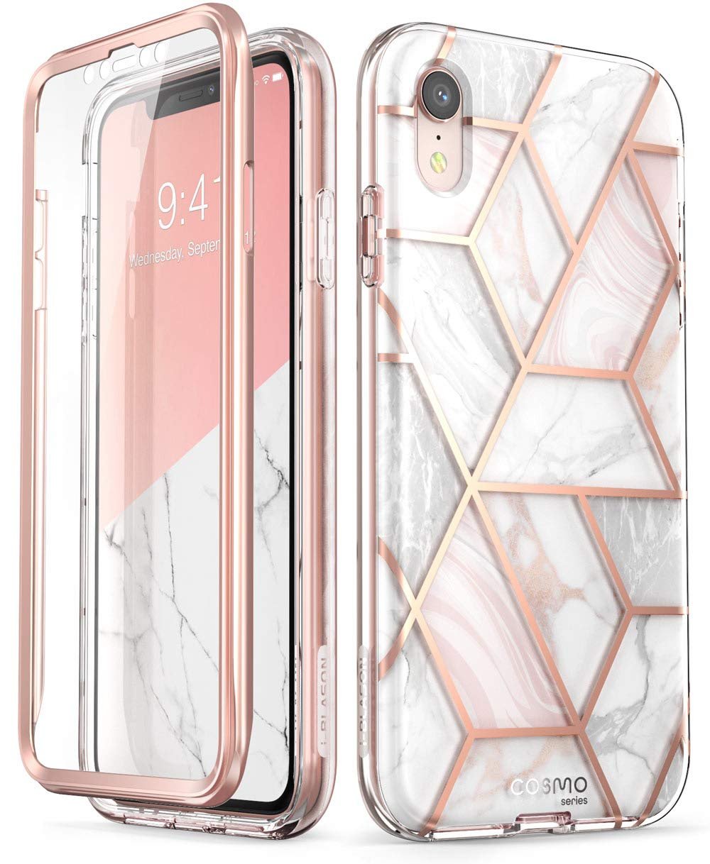 i-Blason Cosmo Full-Body Bumper Case with Built-in Screen Protector for iPhone XR 2018 Release, Pink Marble, 6.1" product image