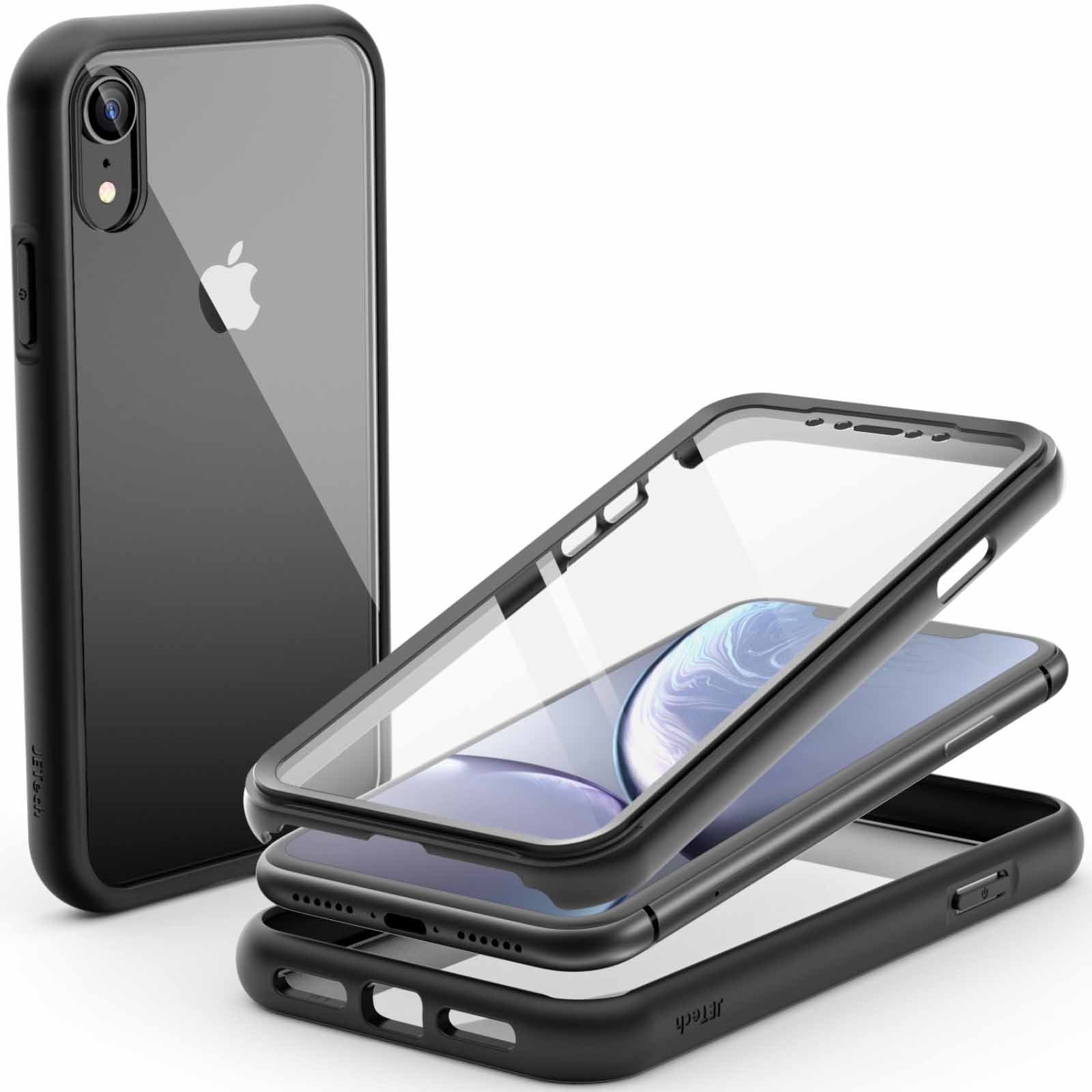 JETech Case for iPhone XR 6.1-Inch with Built-in Anti-Scratch Screen Protector, 360 Degree Full Body Rugged Phone Cover Clear-Back (Black) product image