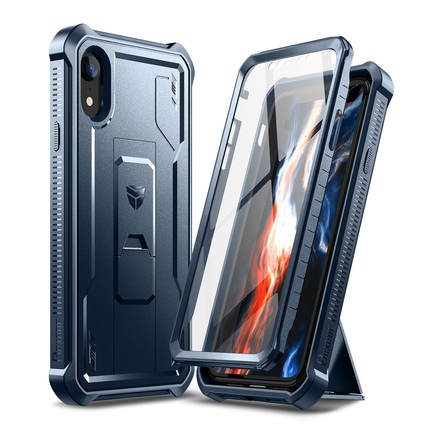 Dexnor for iPhone XR Case, [Built in Screen Protector and Kickstand] Heavy Duty Military Grade Protection Shockproof Protective Cover for iPhone XR, Black product image