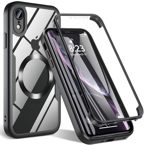 BESINPO for iPhone XR Case, iPhone XR Phone Case [Compatible with MagSafe] [Full Body Shockproof] [Built-in HD Screen Protector], Military Grade Drop Back Magnetic Case for iPhone XR 6.1, Black product image