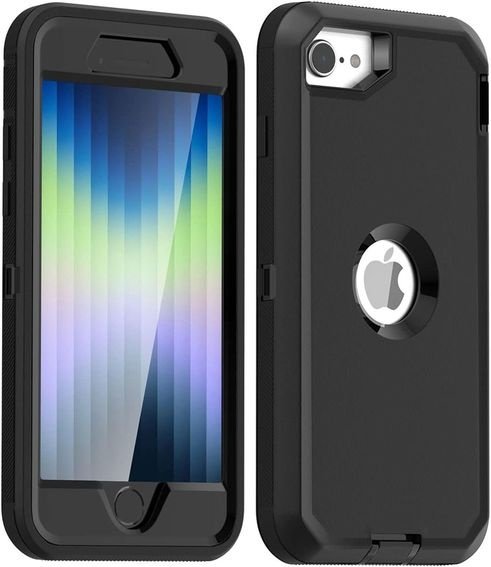 AICase for iPhone SE Case 3rd & 2nd Generation, for iPhone SE 2022/2020 Built-in Screen Protector Heavy Duty Protective Shockproof 3-Layer Full Body Rugged Phone Cover, Red/Black product image