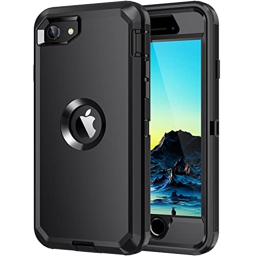 Mieziba for iPhone SE 2022/2020 Case,[Built in Screen Protector] Heavy Duty Shockproof 3 Layers Full Body Protection Rugged Cover Case for iPhone SE(3rd/2nd Gen) 4.7",Red/Black product image